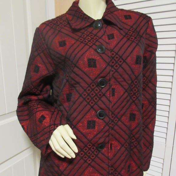 Vintage 90s 80s Sarah Bentley Button Up Top L Sparkly Red Grannycore Casual Chic - Picture 4 of 8